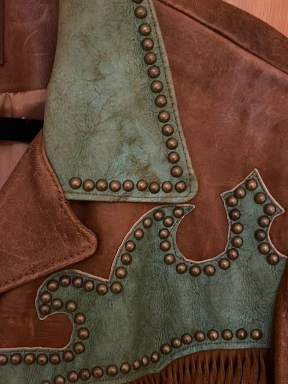 Double D Ranch leather fringe studded cowgirl jacket festival boho S RTL $1295 - Picture 6 of 8